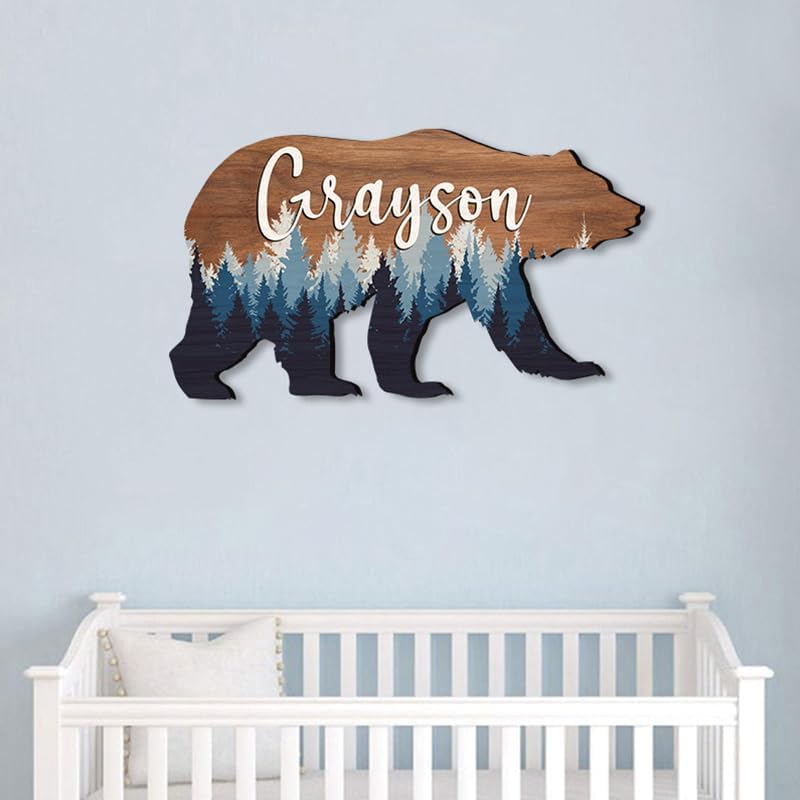 Personalized Baby name signs for nursery, for kids room Bear wooden nursery - Image 4