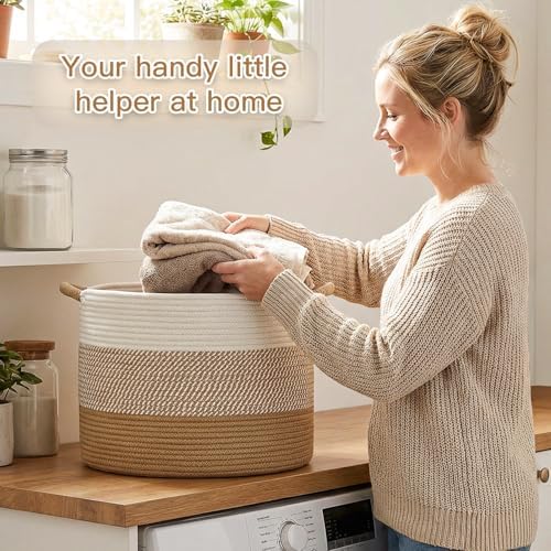 Artfeel 70L Large Cotton Rope Basket, Decorative Woven Blanket Storage - Image 4