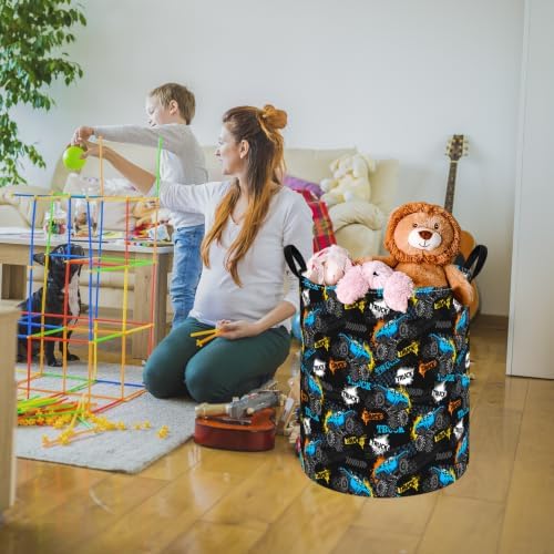 Boys Storage Basket Kids Hamper, 15.7"D x19.7"H, Monster Truck Print Waterproof - Image 7