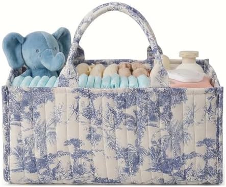 Quilted Fabric Storage Basket Floral Baby Diaper Caddy Quilted Basket Organizer by BBIQI