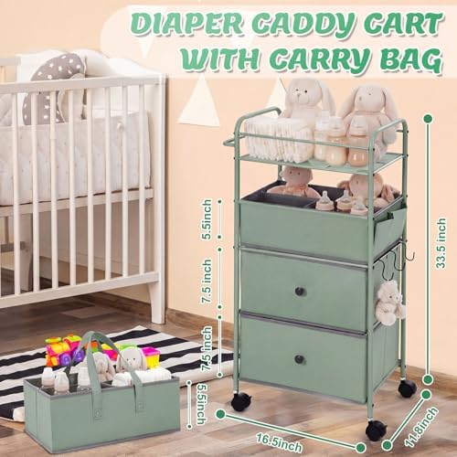 FoldTier 3In1 Baby Diaper Caddy Organizer Cart 4 Tier Large Capacity Metal - Image 2