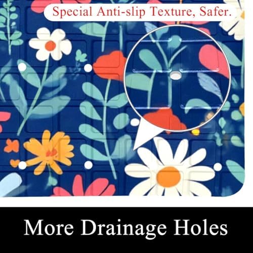 Bathtub Mat Non Slip 26.8x15.1In, Wildflowers Bath Mat - Image 2