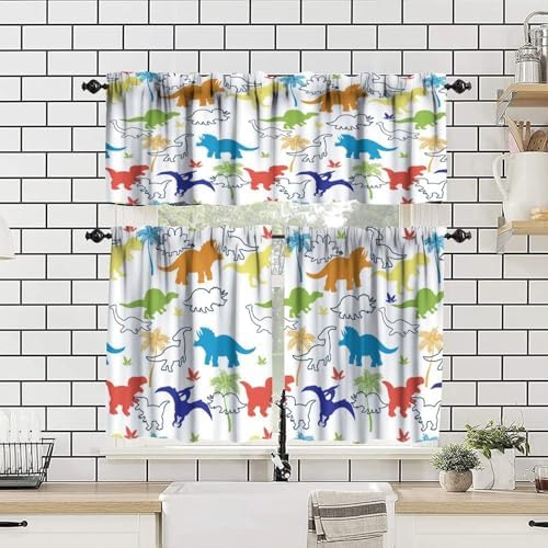 Dinosaur Kids Valance Curtains, Cartoon Colorful Dino Blackout Window Drapes - Image 4