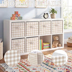 Yalikop 6 Pcs Beige Gingham Cube Storage Bins, 11 Inch Fabric Checkered - Image 4