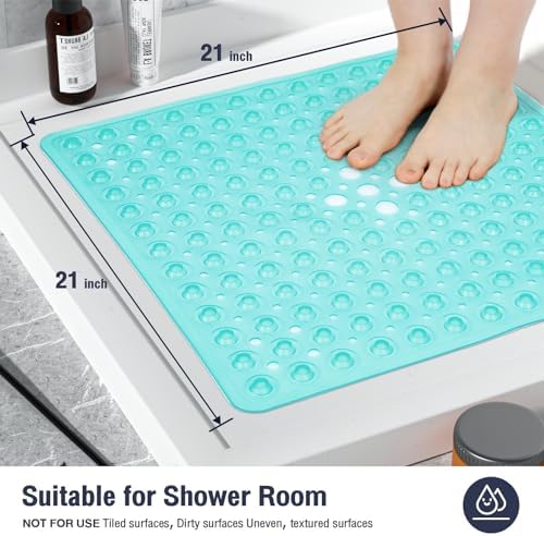 Square Shower Mat Bathtub Bath Mat Non Slip Clear Green 21"x21" - Image 5