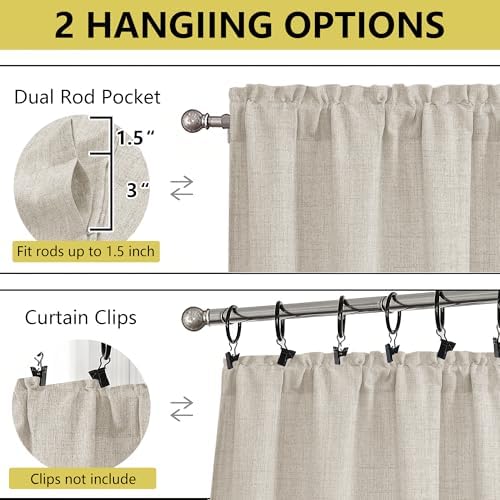 Valances for Windows, Light Filtering Faux Linen Textured Small Short Valance - Image 4