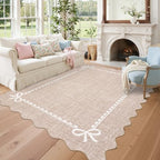 GarveeHome Scalloped Bow Rug 9x12 Washable Camel Rug by GarveeHome