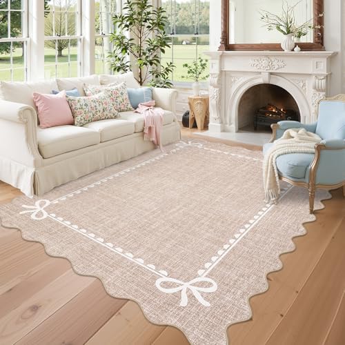 GarveeHome Scalloped Bow Rug 9x12 Washable Camel Rug by GarveeHome