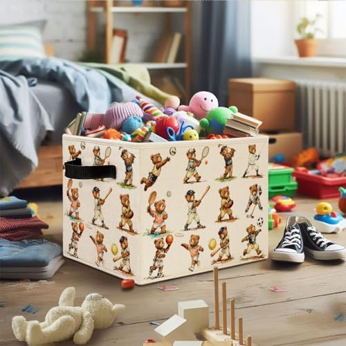 Sports Bear Nursery Storage Bins, Vintage Bears Playing Balls Collapsible - Image 5