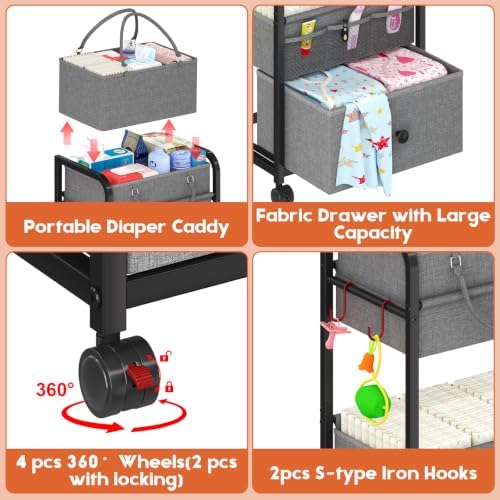 Cidaziya 3In1 Baby Diaper Caddy Organizer, 3 Tier Rolling Cart - Image 3