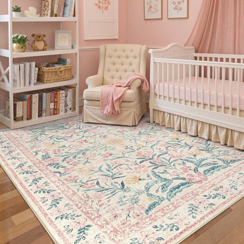 Wonnitar Pink Rugs for Nursery, 5x7 Washable Rug for Bedroom Girls, Boho Soft by Wonnitar