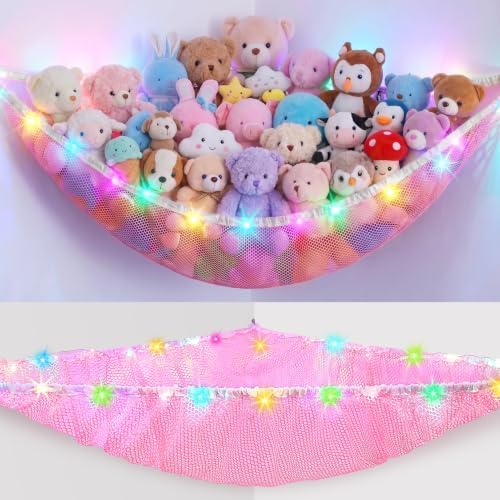 Stuffed Animals Hammock with LED Light Toy Net Room Decor Corner Storage by UnicornCastle