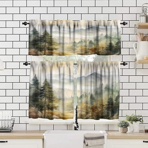 Forest Valance Curtain for Kitchen, Window Treatment Watercolor Mountain Forest - Image 4