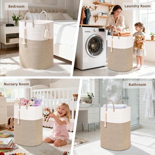 65L Woven Laundry Basket for Clothes, Large Rectangle Laundry Hampers - Image 6