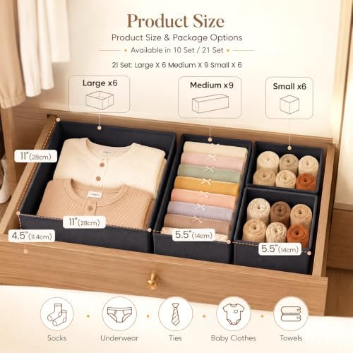 Drawer Organizer Storage for Clothes, 21 Pack - Image 2