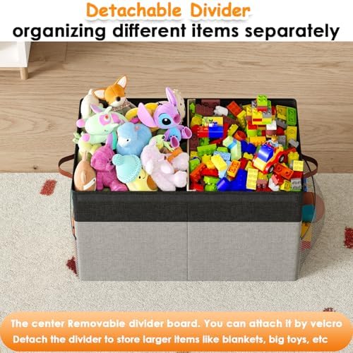 Large Toy Storage Box with Lid, Toy Chest with Divider, Foldable Organizer - Image 5