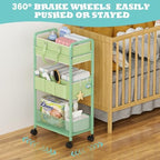 LIDTOP 2in1 Baby Diaper Caddy Organizer Cart, 3-Tier Rolling Cart, Metal Diaper - Image 7