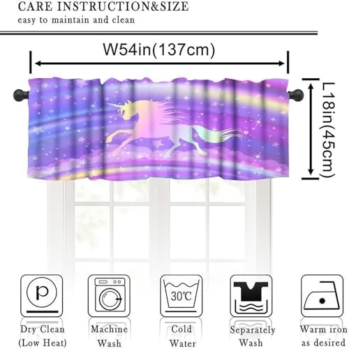 Fantasy Rainbow Valances Curtain Purple Sky Unicorns Silhouette Pattern Window - Image 2