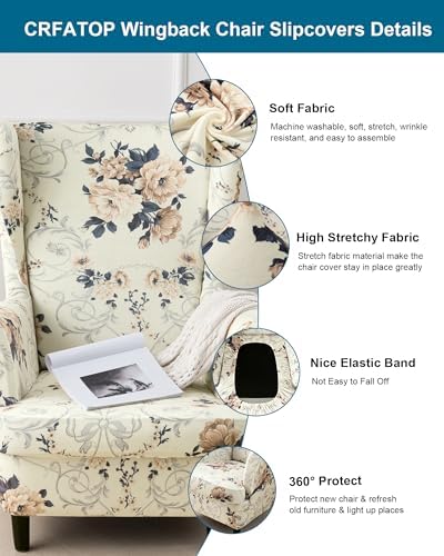 CRFATOP Wingback Chair Covers Stretch Armchair Slipcovers - Image 2