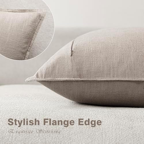 Foindtower Linen Solid Decorative Throw Pillow Covers 20x20 Natural Linen - Image 3