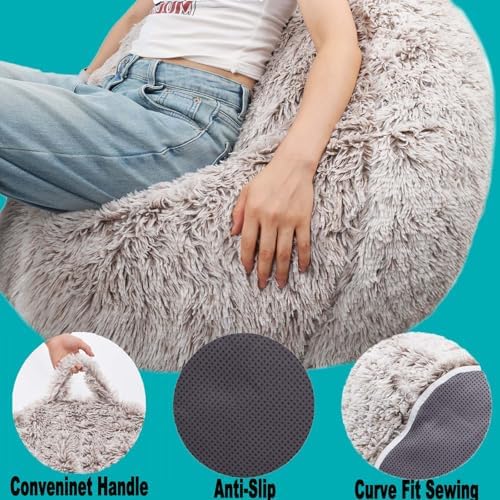 Fluffy Stuffed Animal Storage Bean Bag Chair Cover, Faux Fur Comfy Bean Bag - Image 5