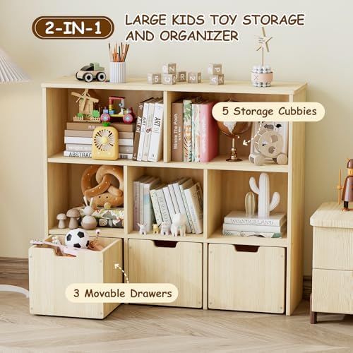 EXPERLAM Solid Pine Wood Toy Storage Organizer, Kids Bookshelf and Toy Organizer - Image 4