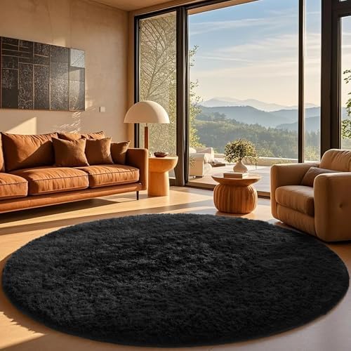 Ophanie Round Rug 8Ft Black Circle Area Rug, Room Decor by Ophanie