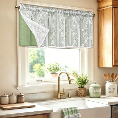 ASPMIZ Linen Valances for Windows Double Layer Valance Curtains, Sage Green - Image 6