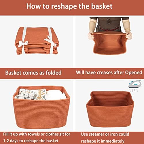 XUANGUO Woven Cotton Rope Storage Baskets 15x10x9.3" 3 Pack Rust - Image 7