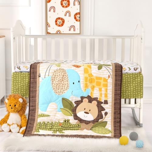 Safari Crib Bedding Set, Mini Crib Bedding Set Boy 3-Piece Mini Crib Comforter - Image 2