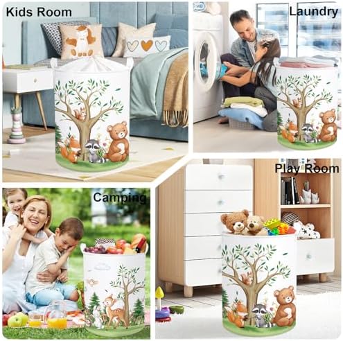 Forest Animals Laundry Hamper Woodland Tree Large Storage Basket Parents - Image 7