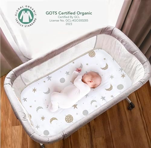 100% Organic Cotton 2 Pk of Bedside Sleeper Bassinet Fitted Mattress Sheets - Image 2