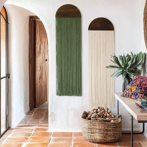 2Pcs Macrame Wall Hanging Boho Decor yarn Handmade Round Tassel 13.7"W*51"L - Image 4