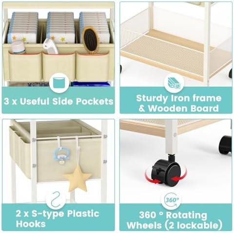 2In1 Baby Diaper Caddy & 3-Tier Rolling Cart, Diaper Caddy Organizer Carts - Image 6