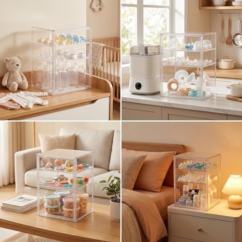 3-Tier Clear Baby Bottle Organizer Dustproof Nursery Feeding Storage Case - Image 7