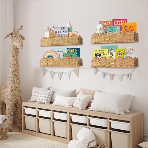 VIVIKA Nursery Book Shelves, Natural Rattan Scalloped, 15.8" W - Image 4