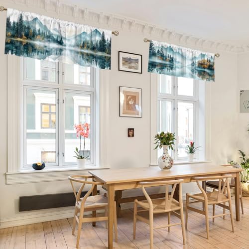 Misty Forest Valance Curtain for Windows 2 Pack Landscape Mountain Pine Tree - Image 6