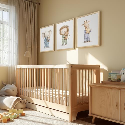 PORENY Baby Animal Nursery Wall Art Set of 3, Elephant Lion Giraffe Canvas - Image 3
