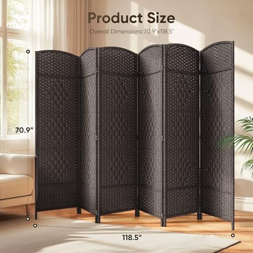 JOSTYLE Rattan Room Divider, 6-Panel Folding Privacy Screen 6ft. Extra Wide - Image 2
