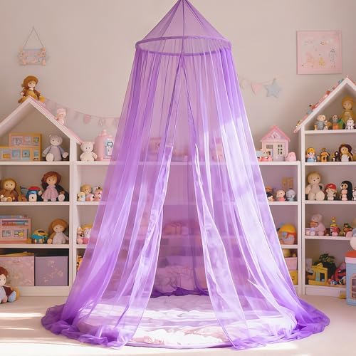 Purple Bed Canopy for Girls, Round Canopy from Ceiling - Image 6