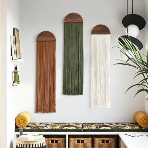 3pcs Macrame Wall Hanging Woven Wall Decor Brown Green Ivory 10"W*40"L - Image 4
