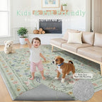 Green Floral Washable Area Rug 8x10 – Large Vintage Boho Non-Slip Carpet - Image 6