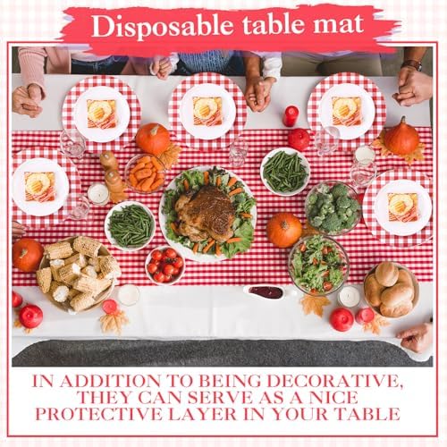 Funnymoom 60 Pcs Red and White Gingham Disposable Paper Placemats Round Table - Image 5