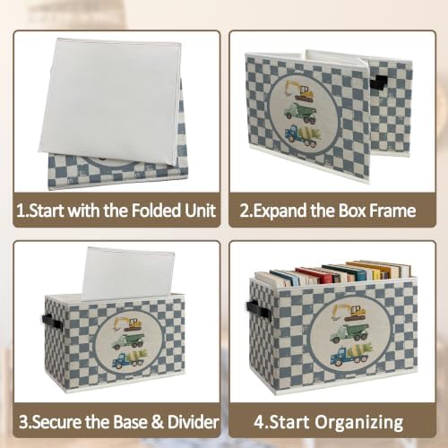Vintage Blue Checkered Construction Truck Foldable Storage Box - Image 5