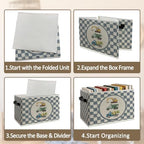 Vintage Blue Checkered Construction Truck Foldable Storage Box - Image 5