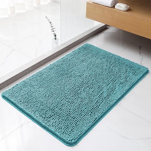 Chenille Bathroom Rug 24"x36" Aqua, Non-Slip Plush Bath Mat by Kildoss