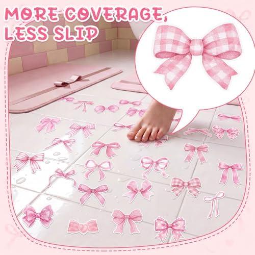 Fullhawl 30 Pcs Pink Bow Non Slip Shower Stickers, Bathtub Safety - Image 5