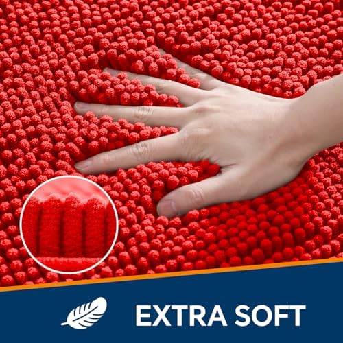 Chenille Bathroom Rug 40"x60" Red, Large Plush Bath Mat - Image 3