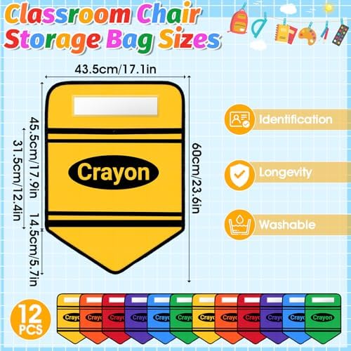 12 Pack Crayon Chair Pockets for Classrooms 17x18 Inch Seat Sacks - Image 2