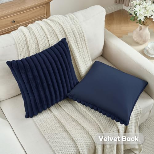 FUTEI Pack of 2 Faux Fur Throw Pillow Covers 16x16 Inch, Dark Navy - Image 4